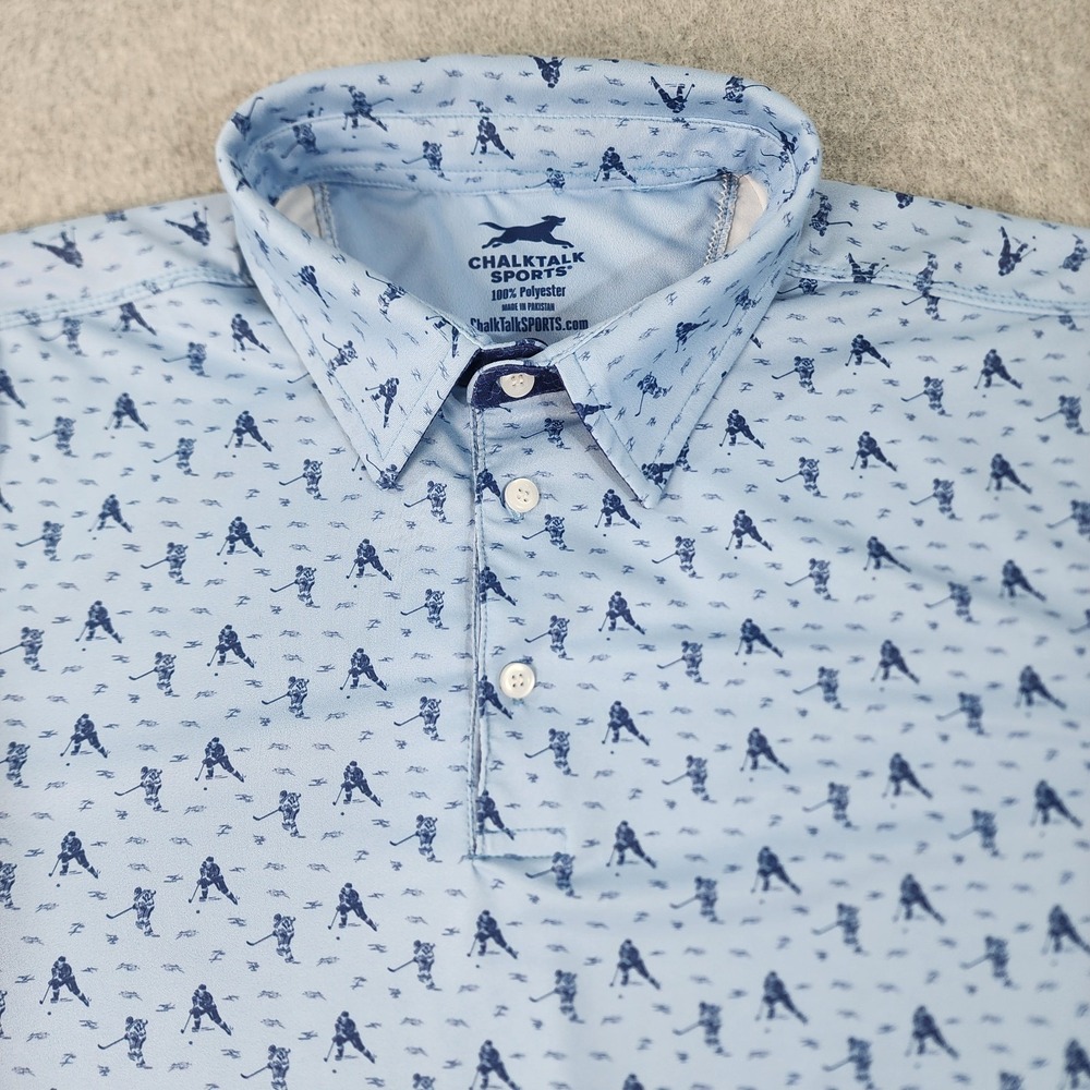 Chalk Talk Sports Hockey AOP Print Power Play Polo Adult Large AL Blue Longsleev